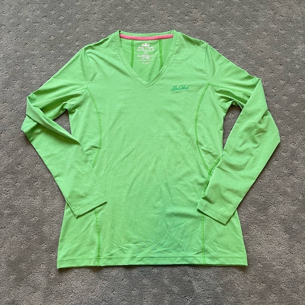 Peter Millar Women’s Elements Sweat Wicking V-Neck Top “Sea Island” Size Medium